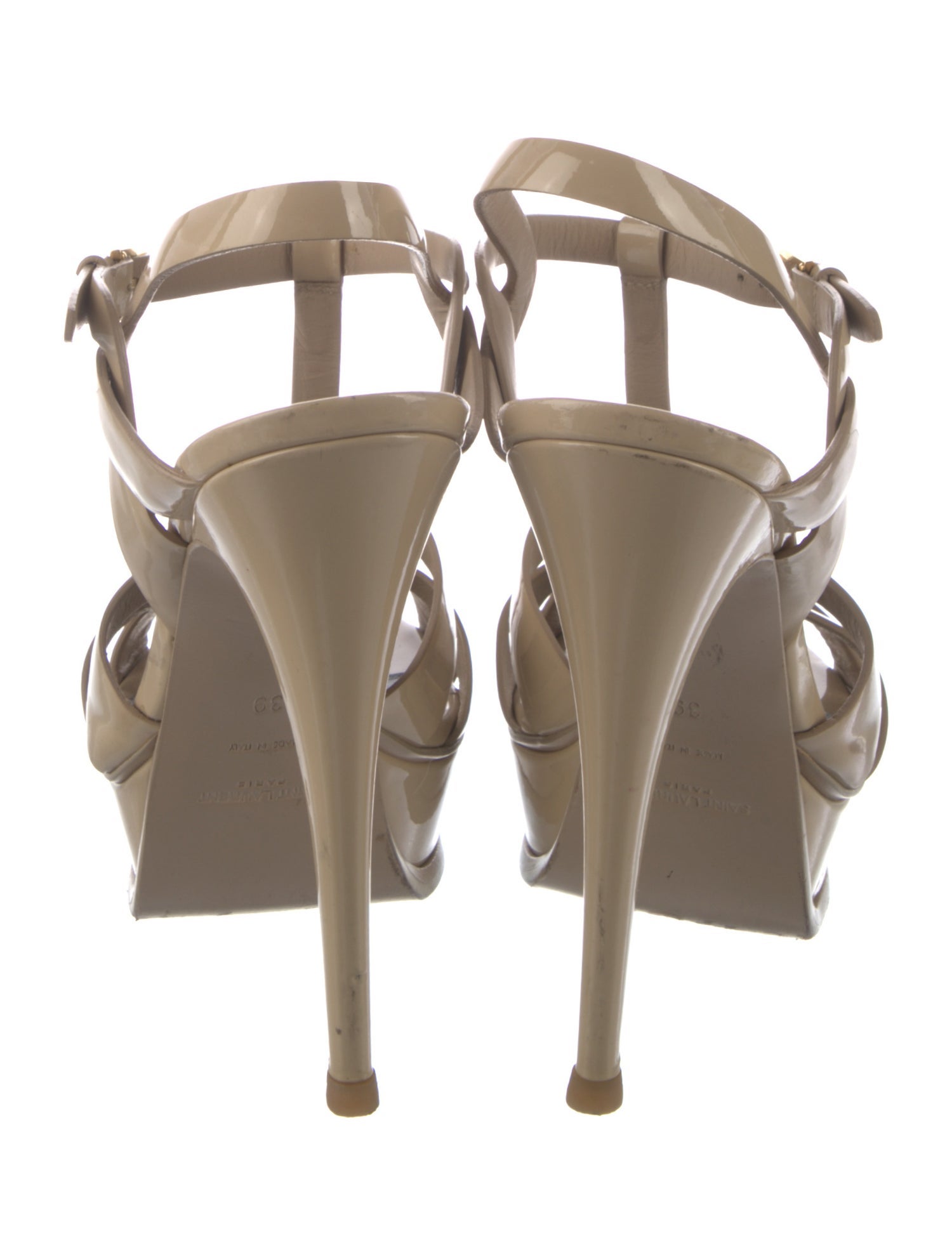 Saint Laurent Patent Leather Cutout Accent T-Strap Sandals